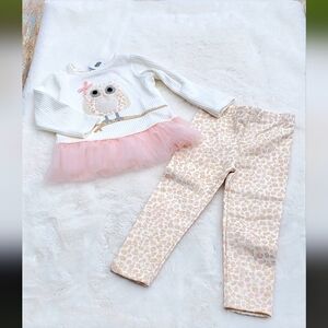 Adorable Owl Outfit with Tutu and Printed Pants Size 24m